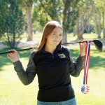 Greybull High School sophomore Makinli Mowery poses for a photograph before practice Monday afternoon at Midway Golf Club. Mowery won first place in the girls’ division at the Wright Invitational last week. Lisa Kunkel