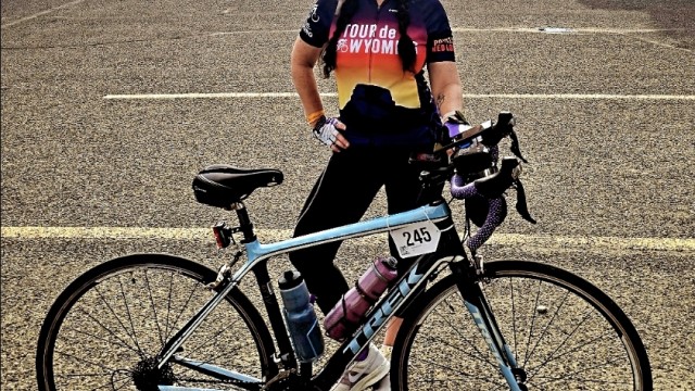Cindi Stanzione, of Greybull, rode in this year’s Tour de Wyoming. Courtesy photo by Jason Stanzione
