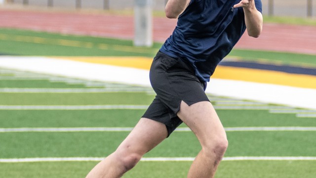 Landen Craft participates in a drill during football practice at GHS Monday, Aug. 17. Avery Howe