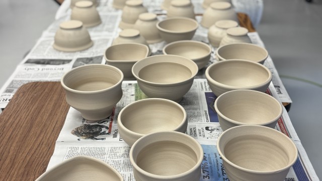 Bowls are prepared for Art Club’s Empty Bowls fundraiser in the GHS art room. Courtesy Photo