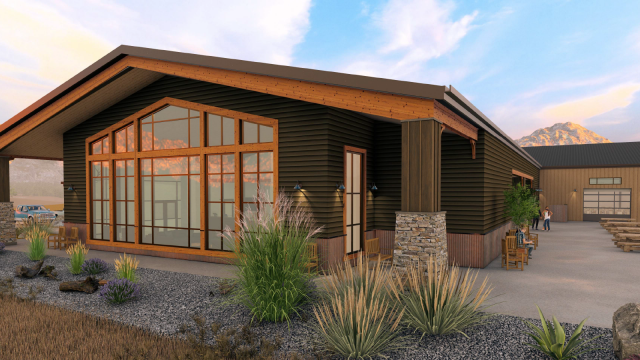 An exterior rendering of the Wyoming State Shooting Complex in Cody. The building will hold offices, an indoor shooting facility and a banquet hall to seat 400 people. Courtesy